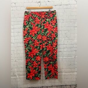 Vintage Easy Spirit Stretch Red Tropical Floral on Black Womens Size 12 Capris